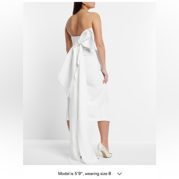 Asymmetrical Strapless Back Bow Midi Dress with Train - Picture 2 of 8